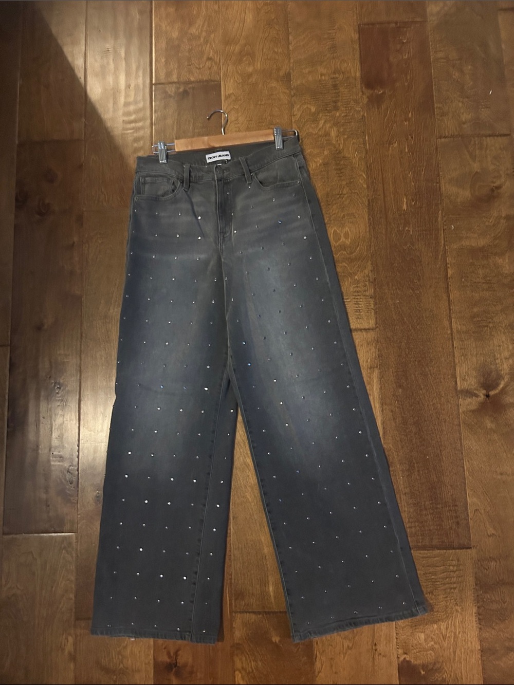 DKNY Gray Wide-Leg Jeans with Sliver Studs